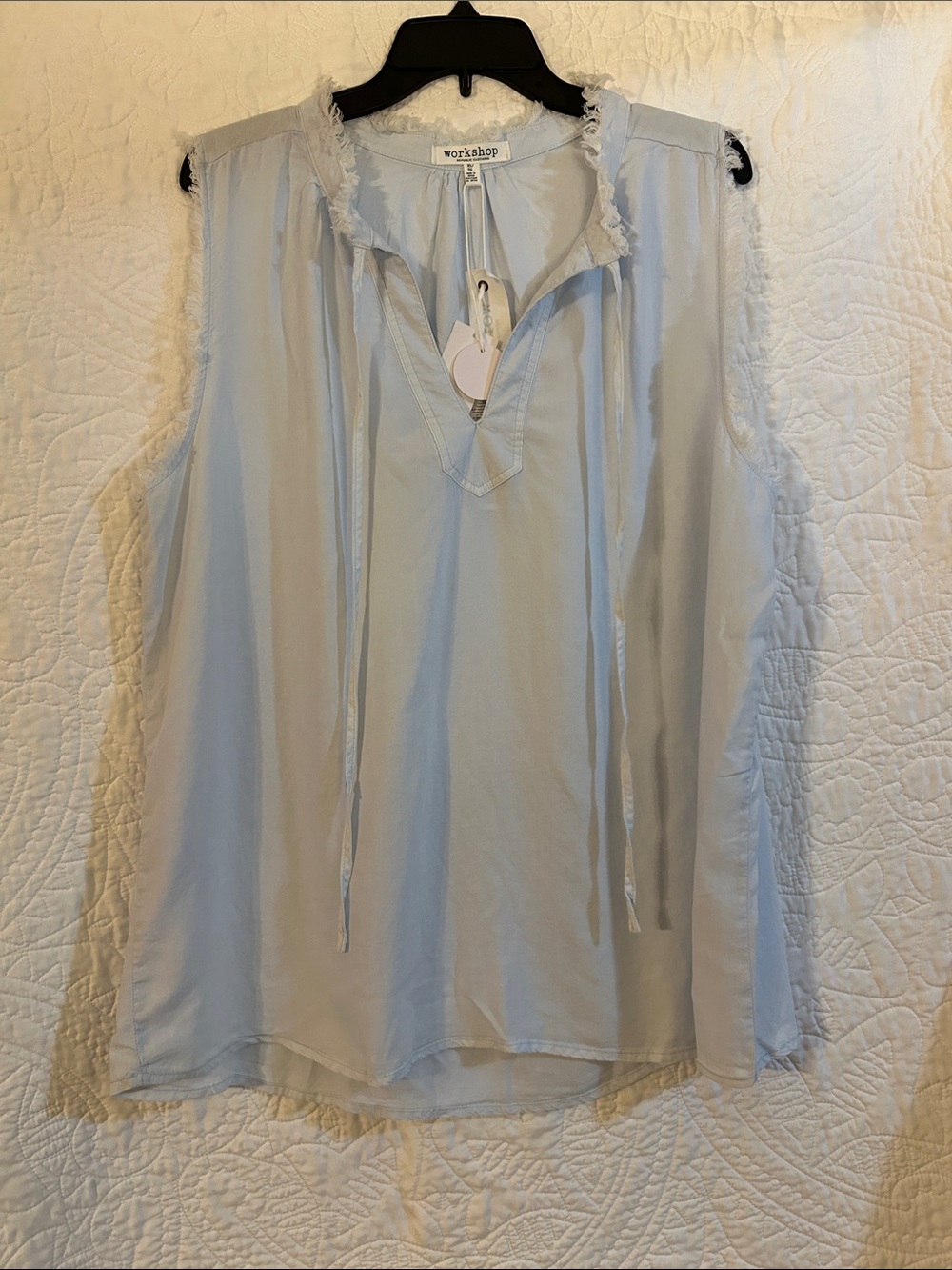 Workshop Republic Clothing Pale Blue Sleeveless Frayed V-Neck Tunic